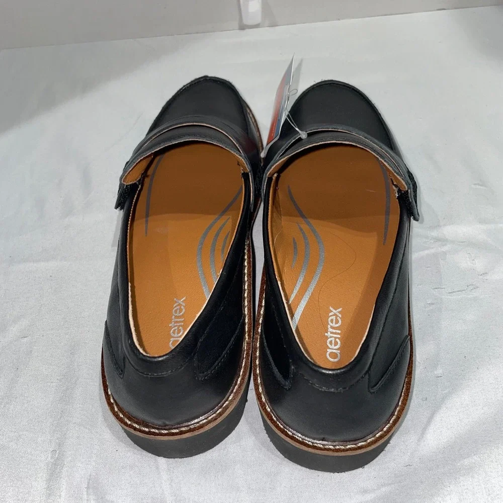 Aetrex Collette Black Leather Penny Loafers Arch Support Orthotic LL100W‎ Size 7